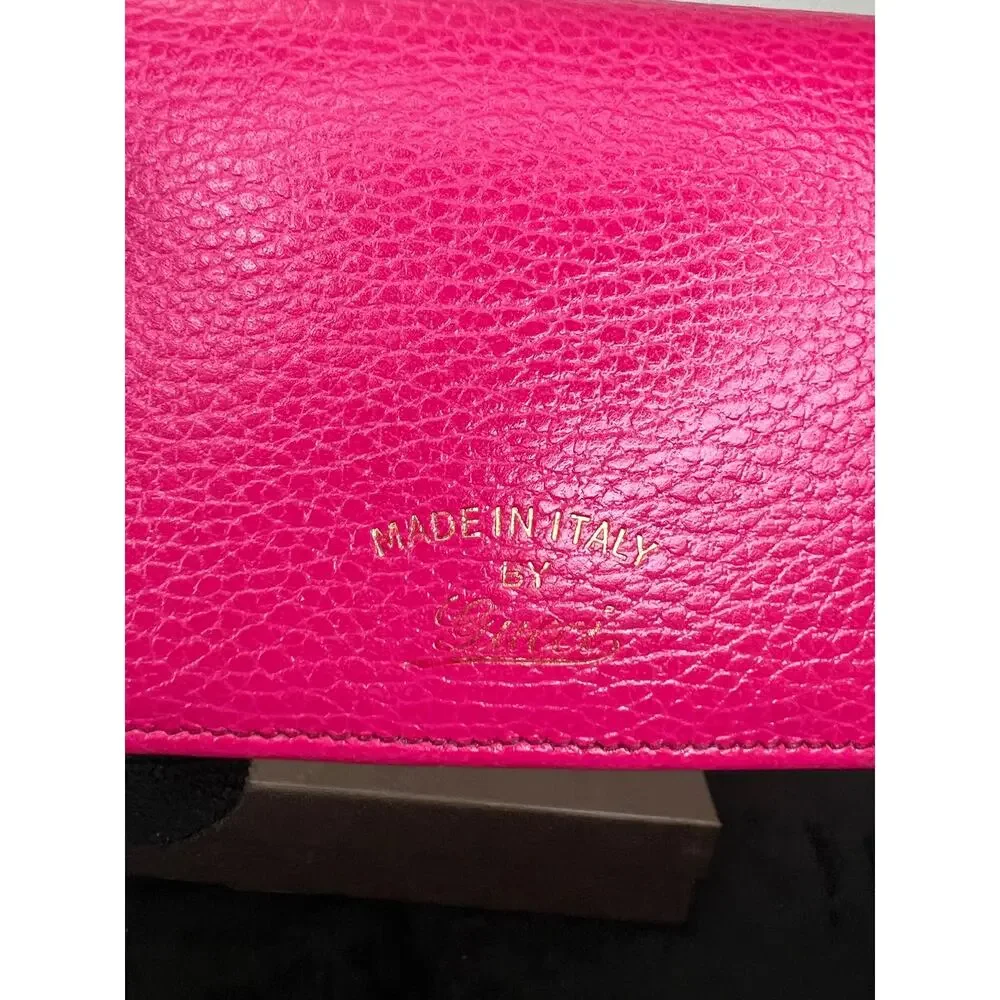 Gucci Pink Pebbled Leather Continental Wallet Box Card Chain Italy 354498